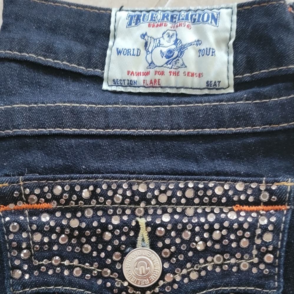 True Religion boot cut dark denim with rhinestone details
